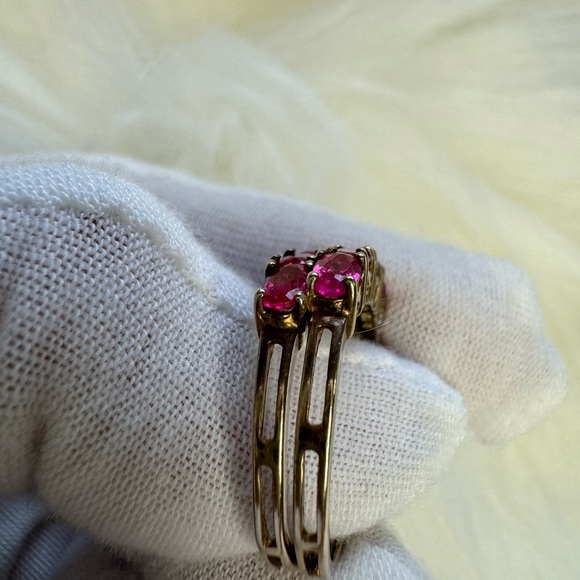 925 SILVER GOLDTONE LAB CREATED RUBY EARRINGS - Picture 10 of 16